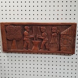 Hand crafted African/Haitian Carved 3D Relief Wooden Wall Art